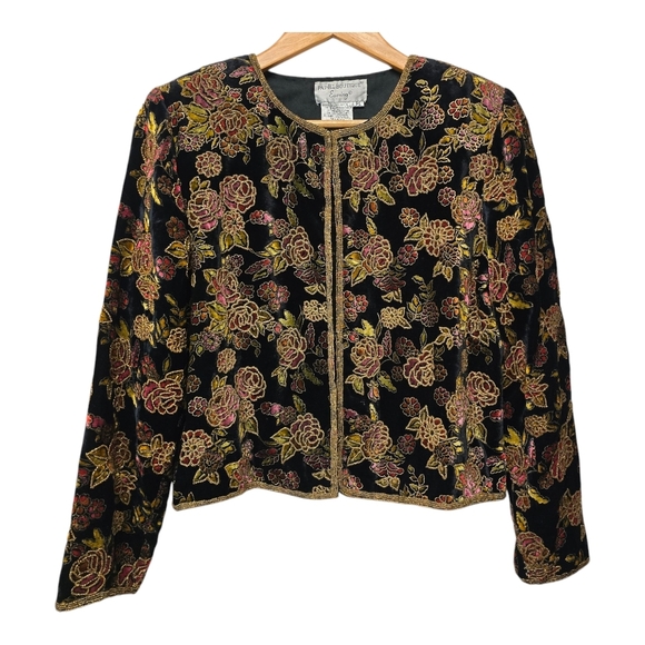 Papell Boutique Floral Embroidered Blazer - Black and Gold - Picture 3 of 14